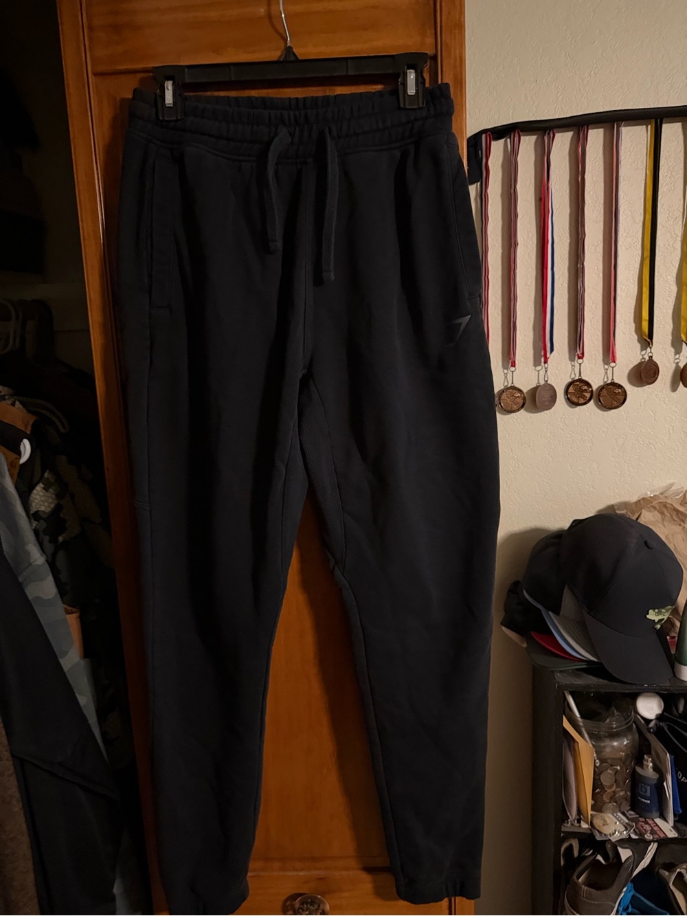 Gymshark Men's Black Slim Tapered Joggers with Drawstring